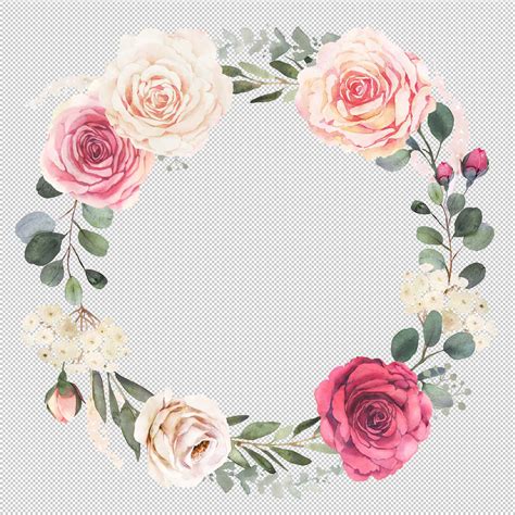Free Watercolor Floral Wreath With Roses Png