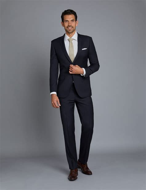 Mens Navy Twill Extra Slim Fit Suit With Two Front Buttons Hawes