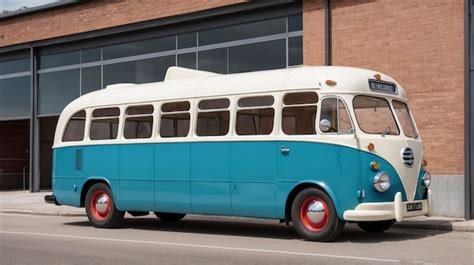 Premium Photo A Blue And White Bus Parked In Front Of A Building With