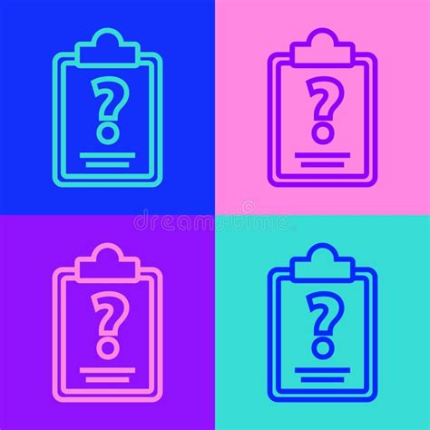 Pop Art Line Clipboard With Question Marks Icon Isolated On Color