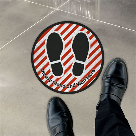 Please Stand And Wait Here Striped Floor Sign — D6148 By