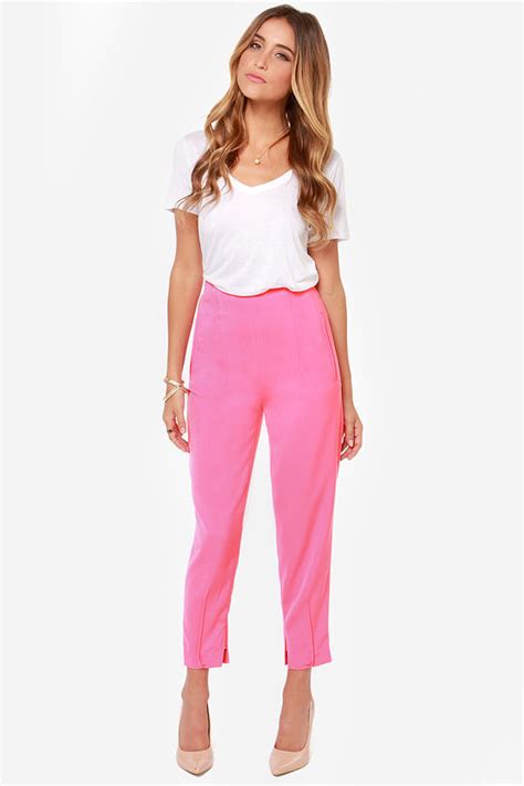 Cute Hot Pink Pants High Waisted Pants Slouch Pants Joggers 4700
