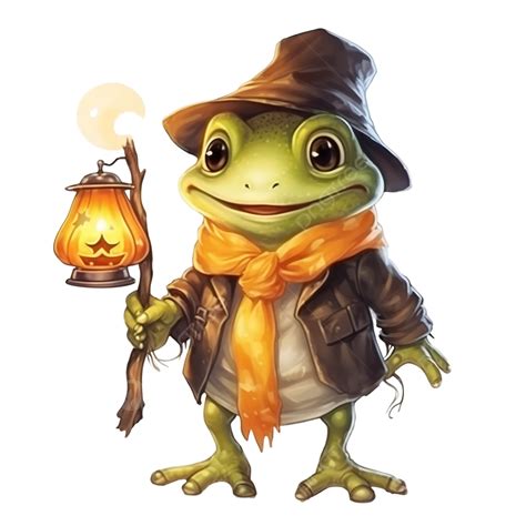 Cute Halloween Pumpkin Head Frog Illustration Carrying A Lantern