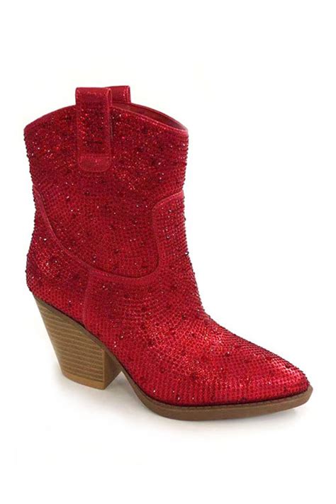 Rhinestone Cowgirl Western Booties Cowboy Boots Red