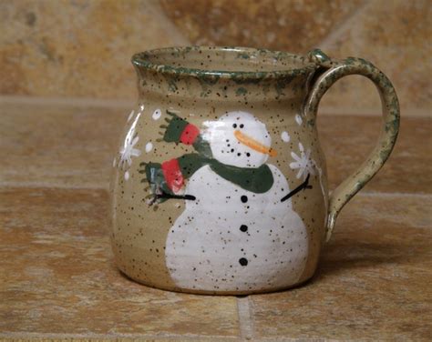 Handthrown Ceramic Coffee Hot Chocolate Mug Decorated With Snowflake