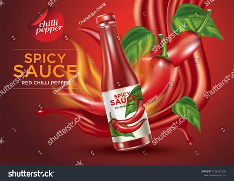 Chili Pepper Sauce Bottle Print Ads Vector De Stock Libre De Regalías 1108212536 Shutterstock