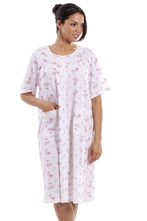 Camille Womens Luxury Porcelain Floral Short Sleeve Button Front Nightdress Camille From