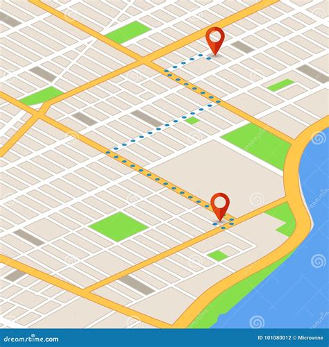 Isometric 3d Map With Location Pins Gps Navigation Vector Background
