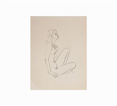 Nude Figure Drawing On Paper Cont Crayons Vintage Etsy