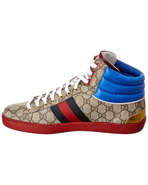 Gucci Canvas Ace Gg High Top Sneakers In Natural Beige Light Brown