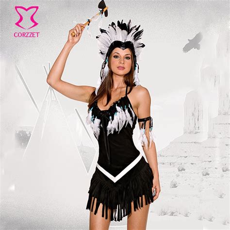Black Flannel Indian Princess Dress Halloween Costumes For Women Adults