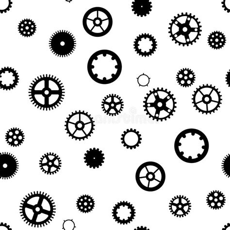 Seamless Pattern With Gear Black Gears On A White Background Vector