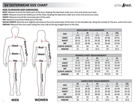 Actionheat Size Charts Actionheat Heated Apparel