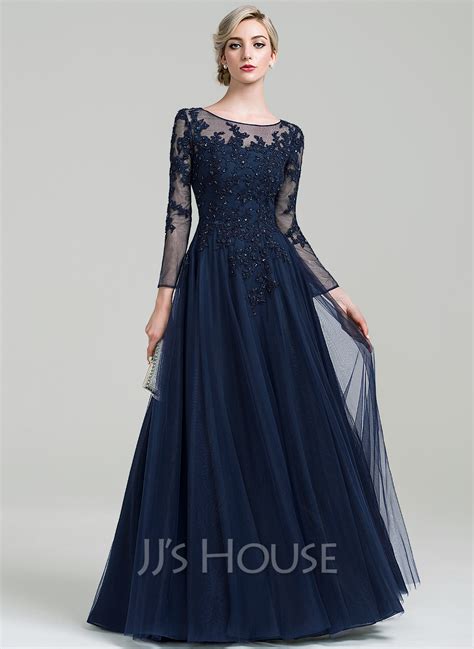 A Lineprincess Scoop Neck Floor Length Tulle Mother Of The Bride Dress