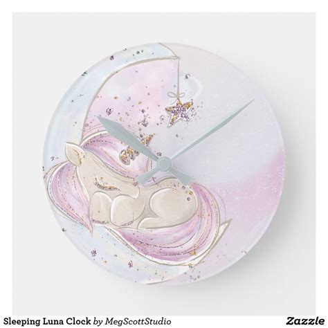Sleeping Luna Clock Unicorn Luna Moon Pink Purple Babyshower