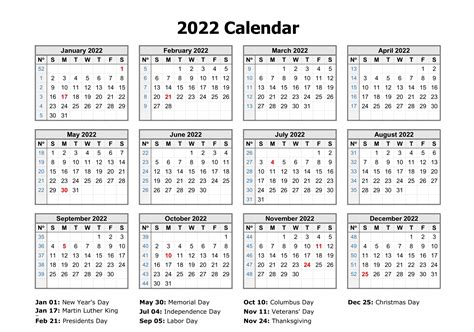 Yearly 2022 Calendar Free Template Download