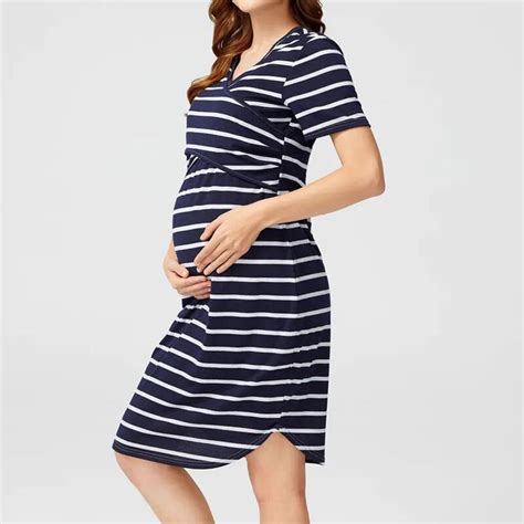 women summer casual striped maternity breastfeeing dresses pregnant clothes short sleeve