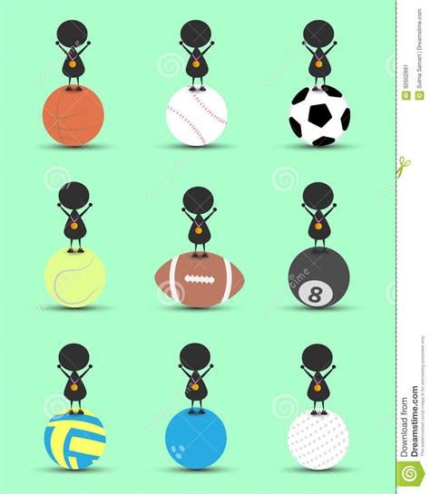 Black Man Character Cartoon Stand On Sports Ball And Get