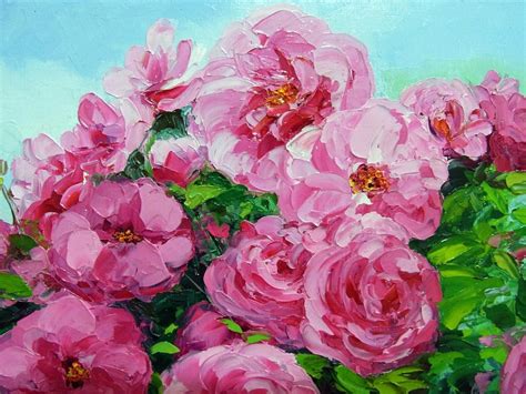 Rose Oil Painting Original Pink Flower Textured Palette