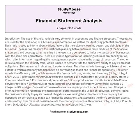 Financial Statement Analysis Analysis Paper Example Free Essay Sample