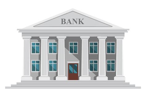 Flat Design Retro Bank Building With Columns And Windows Vector