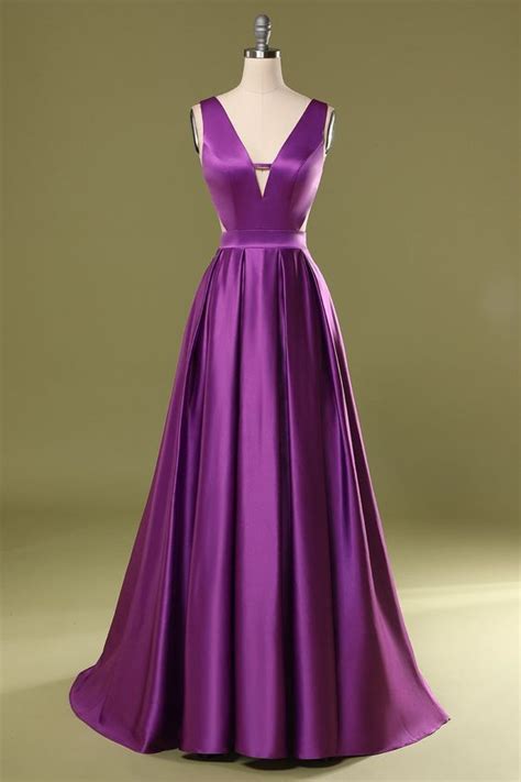 Purple V Neck Long Prom Dress Cheap Prom Dresses Long Custom Made