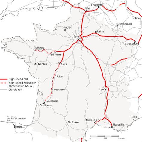 Map Of French High Speed Rail Network Opened And Under Construction In
