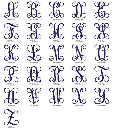 Large Vine Intertwined Monogram Machine Embroidery Font Alphabet 3 Sizes