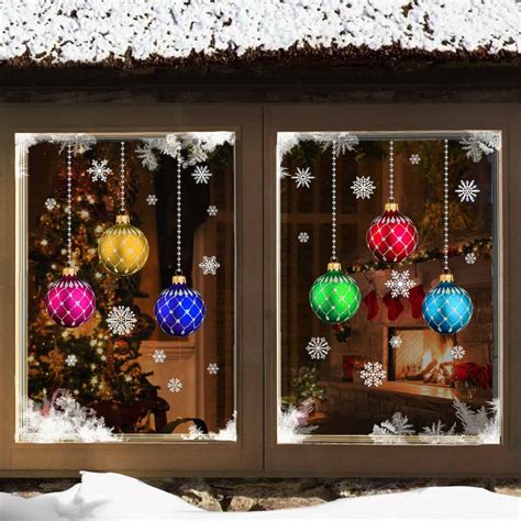 Christmas Stained Glass Bauble Snowflakes Window Stickers Clings