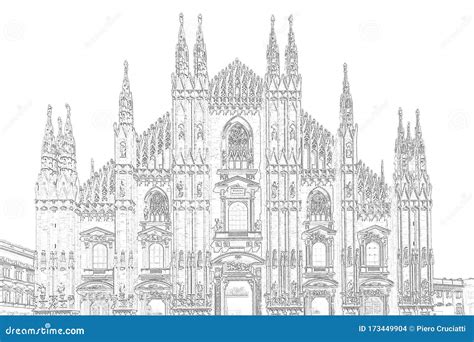 Duomo Cathedral In Milan Italy Drawing Effect Stock Illustration