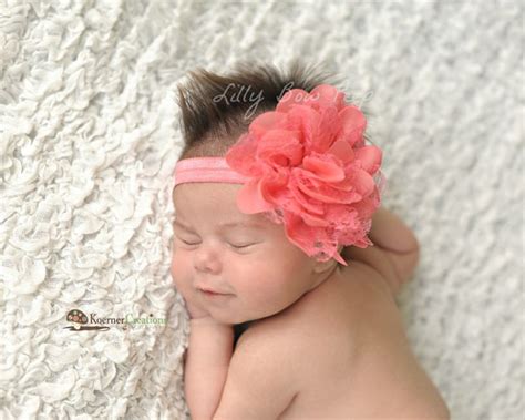 Baby Headband Newborn Headband Coral Lace Flower Headband Preemie