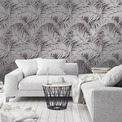 Henderson Interiors Sapphire Palm Leaf Wallpaper Gunmetal