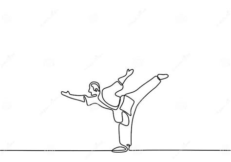 man is doing taekwondo training continuous single line drawing vector illustration pofessional