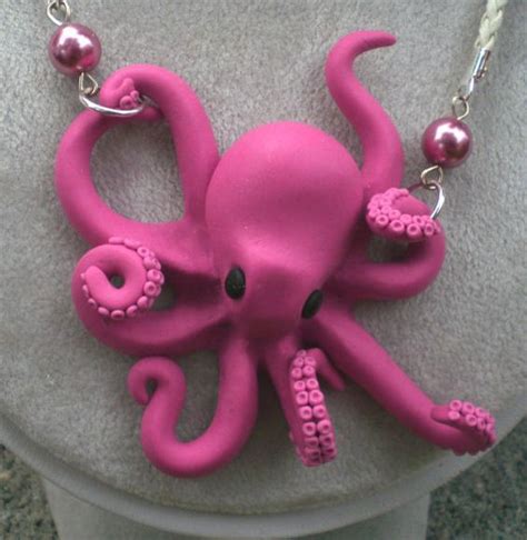 Pink Polymer Clay Octopus Necklace Polymer Clay Charms Polymer Clay