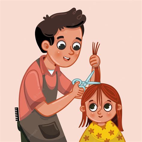 Premium Vector Vector Illustration Of Little Girl Getting A Haircut