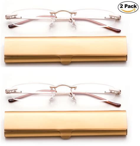 newbee fashion portable compact reading glasses in aluminum case metal rectangle rimless reading