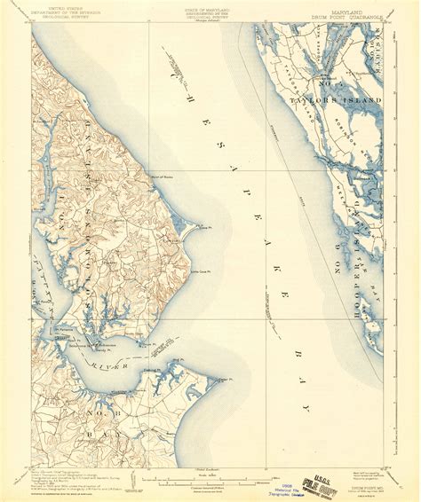 Drum Point Maryland 1905 1943 Usgs Old Topo Map 15x15 Quad Old Maps