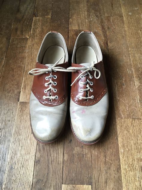 Vintage 50s Womens Saddle Shoes Two Tone Leather Tan And Brown Etsy
