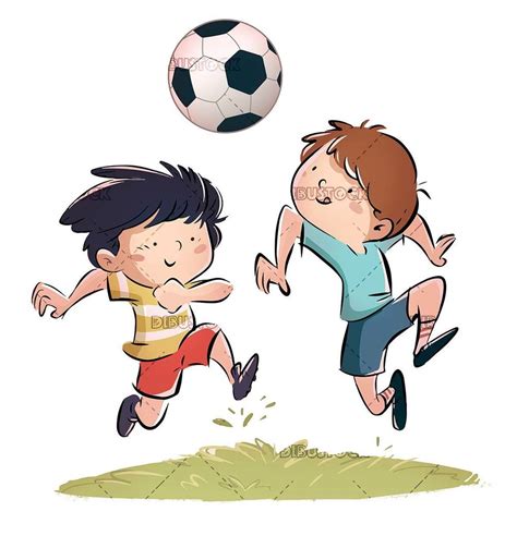 Dos niños jugando al fútbol aislados Dibustock dibujos e ilustraciones infantiles para cuentos