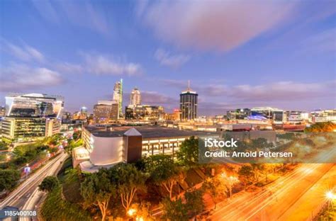 Sandton City Skyline Buildings At Night Stock Photo Download Image