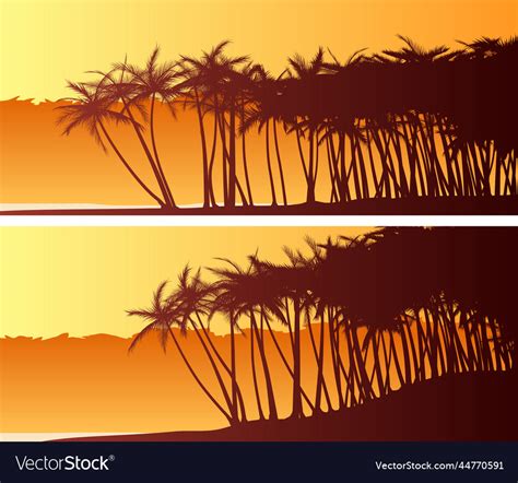 Horizontal Wide Banners Of Palm Trees On Beach Vector Image
