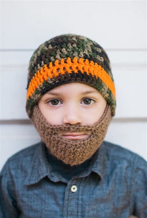 Knitted winter baby child's hat blue yellow handmade 6.25 opening. Camo Crochet Beard Hat with detachable beard by ...