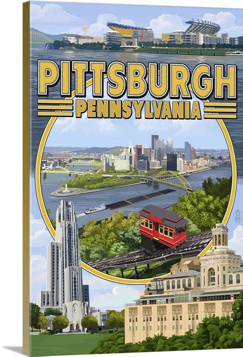 Pittsburgh Pennsylvania Montage Scenes Retro Travel Poster Wall Art