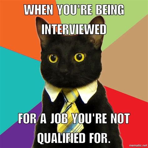 Make funny memes like great job meme! When you're being interviewed for a job you're not qualified for. (With images) | Business cat ...