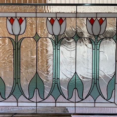 Classic English Tulips Leaded Stained Glass Window Panel