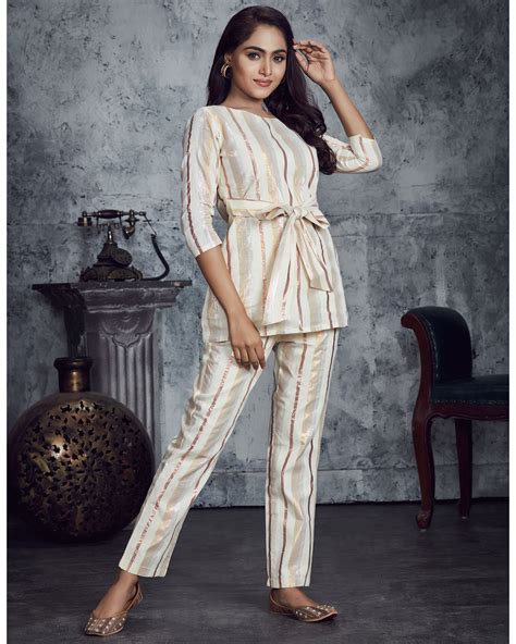 Ivory Striped Co Ord Set Set Of Two By Miar The Secret Label