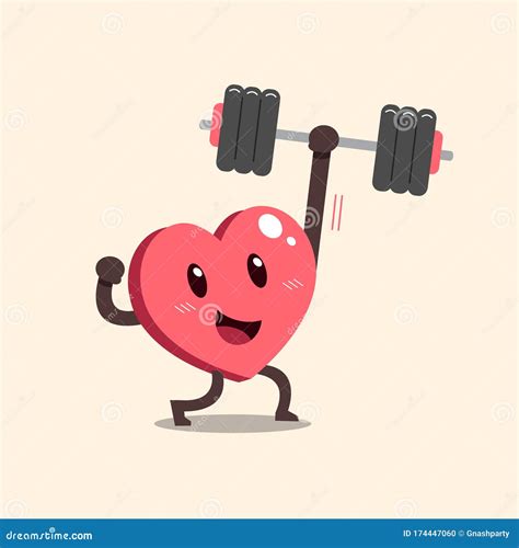 Cartoon Heart Character Doing Weight Training Stock Vector