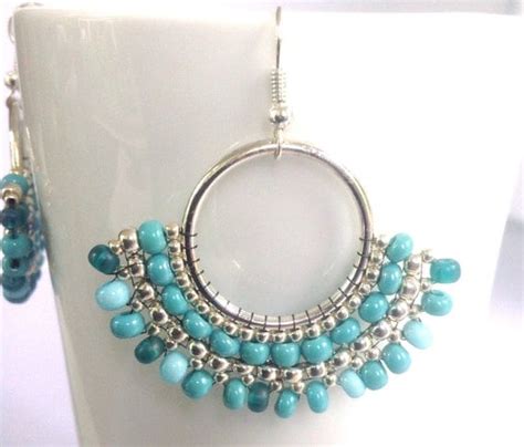 Items Similar To Turquoise Glass Bead Hoop Earrings On Etsy