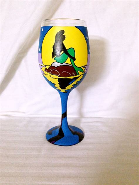 Mermaid Inspired Hand Painted Wine Glass Etsy Hand Painted Wine Glass Painted Wine Glass