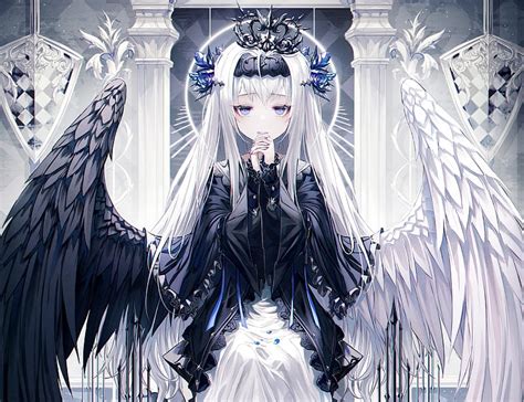 Anime Angel Blue Eyes Girl Long Hair White Hair Wings Hd Wallpaper Peakpx